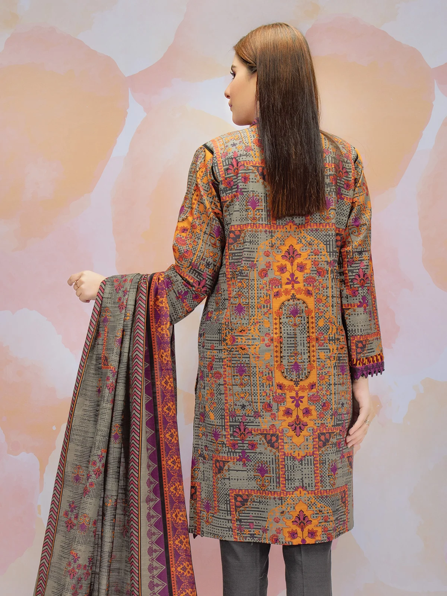 edenrobe Women Unstitched Allure Khaddar EWU21A9-21487 - Dark Sage - 3 Piece - FaisalFabrics.pk