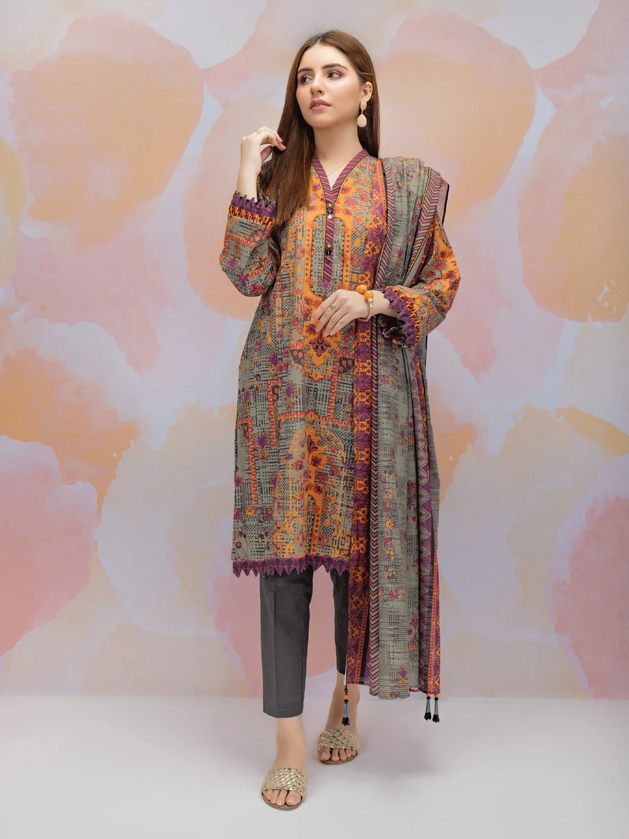 edenrobe Women Unstitched Allure Khaddar EWU21A9-21487 - Dark Sage - 3 Piece - FaisalFabrics.pk