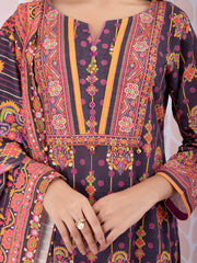 edenrobe Women Unstitched Allure Khaddar EWU21A9-21488 - Dark Purple - 3 Piece - FaisalFabrics.pk