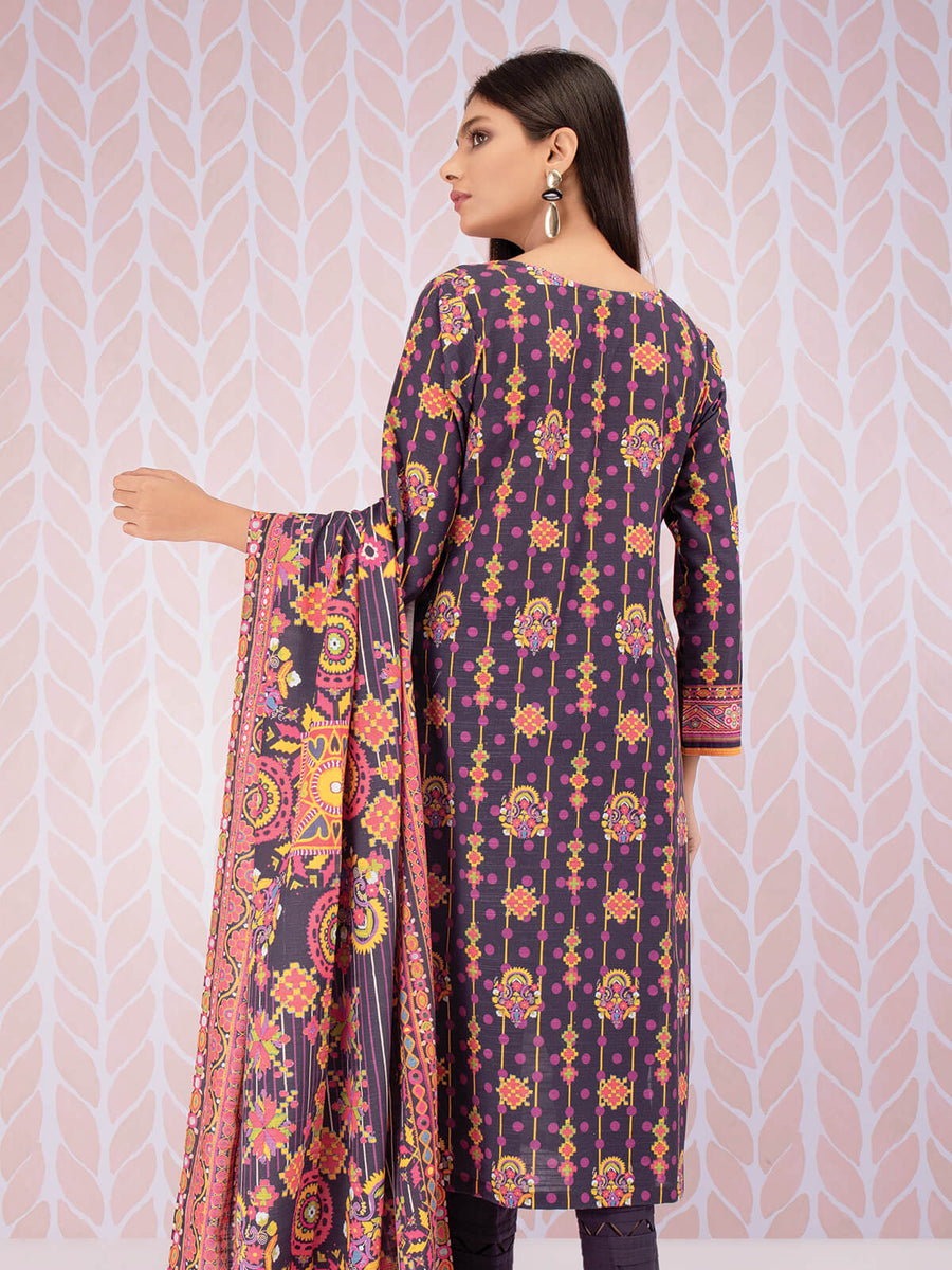 edenrobe Women Unstitched Allure Khaddar EWU21A9-21488 - Dark Purple - 3 Piece - FaisalFabrics.pk