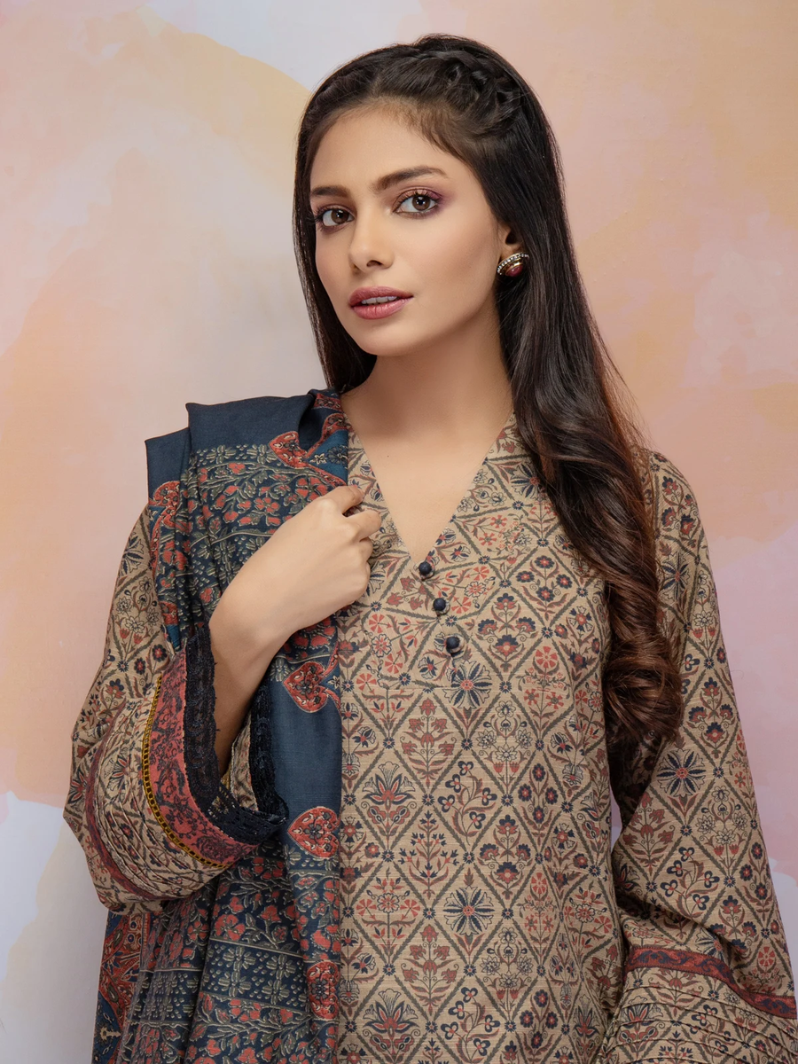 edenrobe Allure Khaddar Unstitched Printed 3pc Suit EWU21A9-21489 - FaisalFabrics.pk