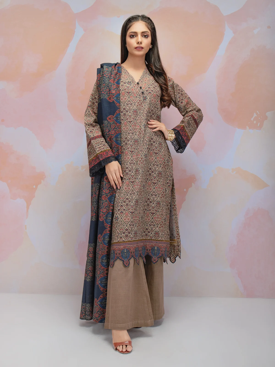 edenrobe Allure Khaddar Unstitched Printed 3pc Suit EWU21A9-21489 - FaisalFabrics.pk