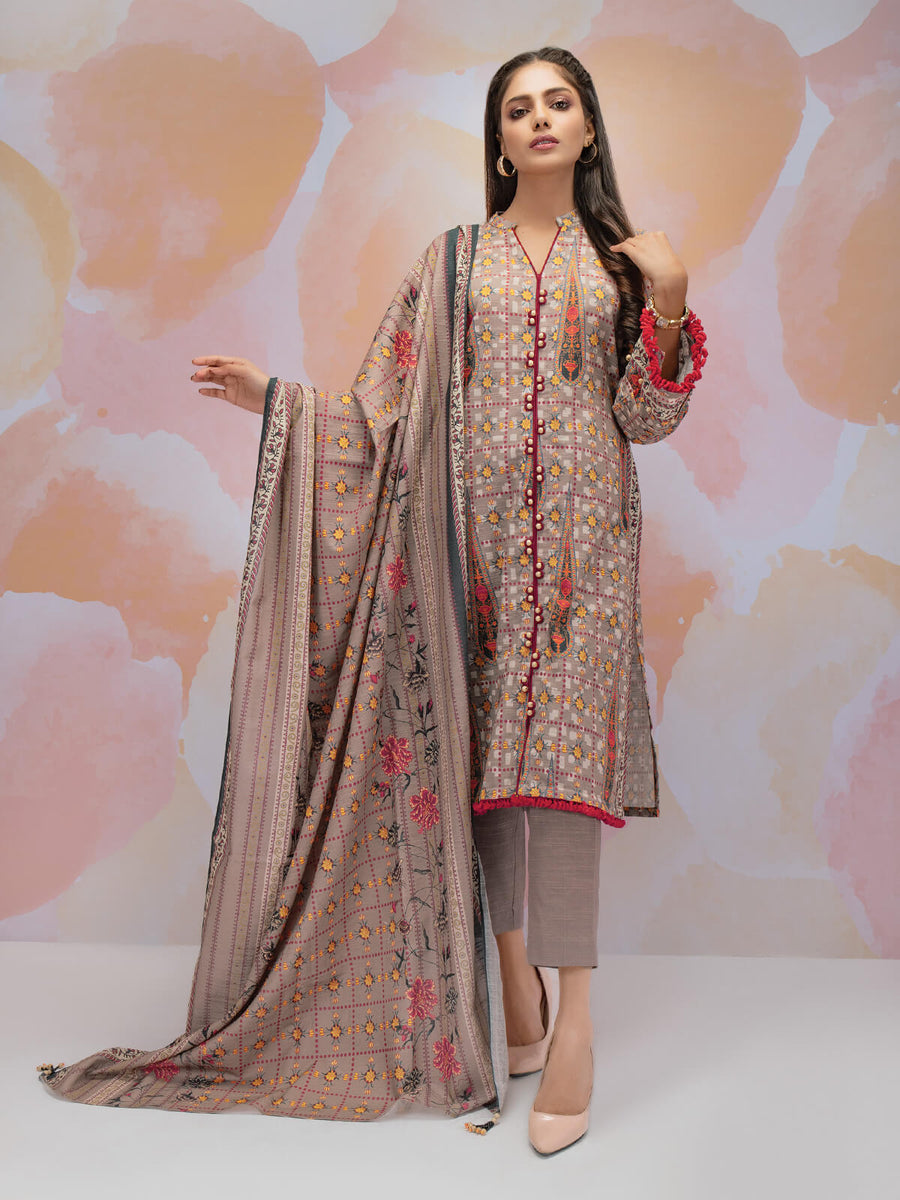 edenrobe Women Unstitched Allure Khaddar EWU21A9-21490 - Dark Peach - 3 Piece - FaisalFabrics.pk