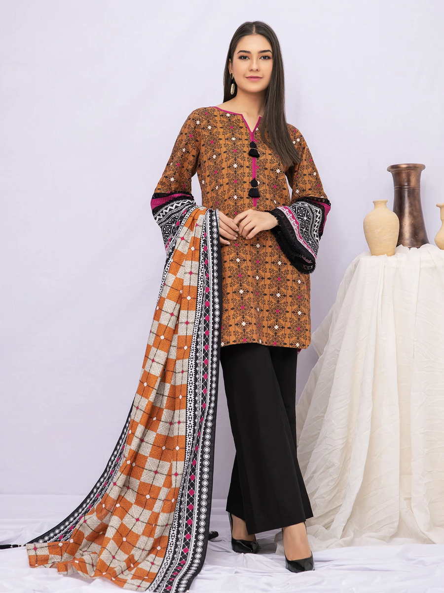 edenrobe Allure Khaddar Unstitched Printed 3pc Suit EWU21A9-21492 - FaisalFabrics.pk