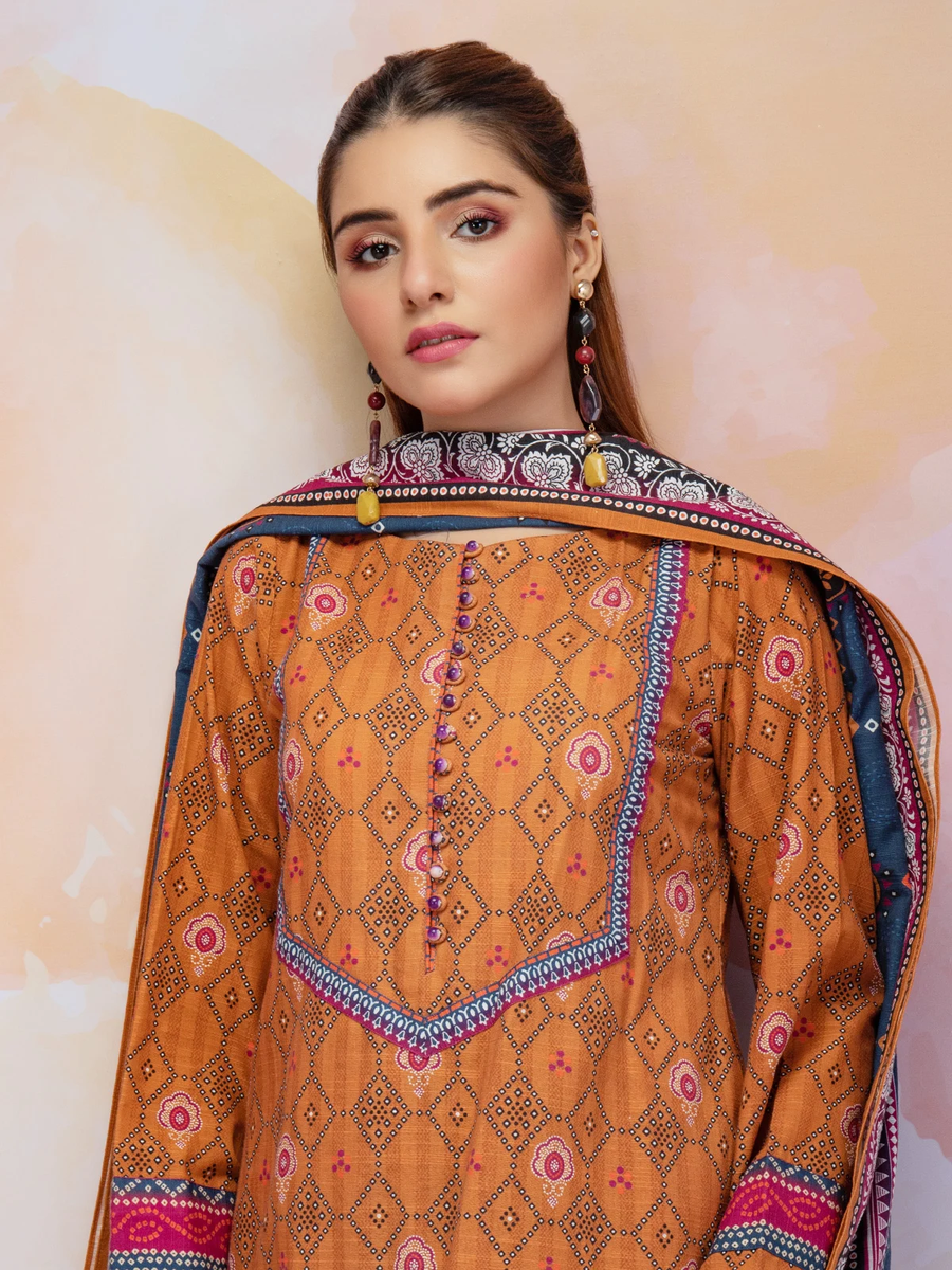 edenrobe Women Unstitched Allure Khaddar EWU21A9-21493 - Brown - 3 Piece - FaisalFabrics.pk
