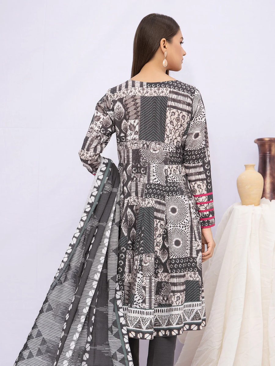 edenrobe Women Unstitched Allure Khaddar EWU21A9-21494 - Dark Grey - 3 Piece - FaisalFabrics.pk