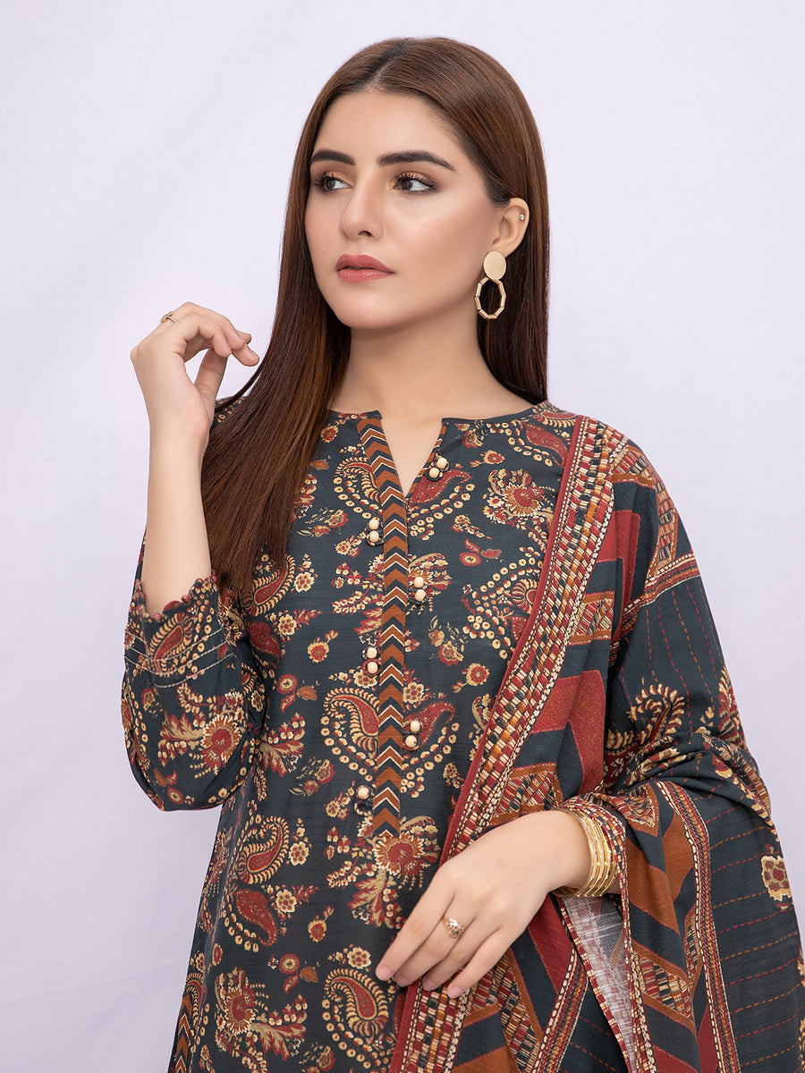 edenrobe Women Unstitched Allure Khaddar EWU21A9-21495 - Black - 3 Piece - FaisalFabrics.pk