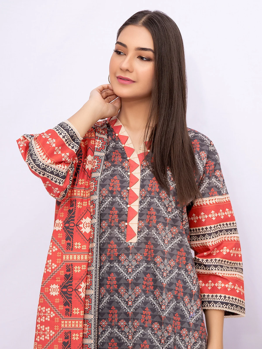 edenrobe Women Unstitched Allure Khaddar EWU21A9-21499 - Grey - 3 Piece - FaisalFabrics.pk