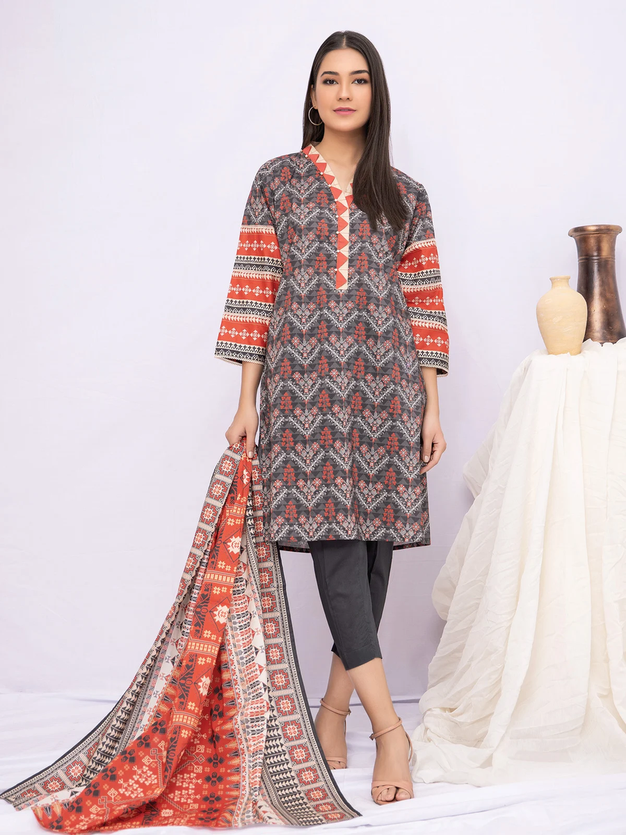 edenrobe Women Unstitched Allure Khaddar EWU21A9-21499 - Grey - 3 Piece - FaisalFabrics.pk