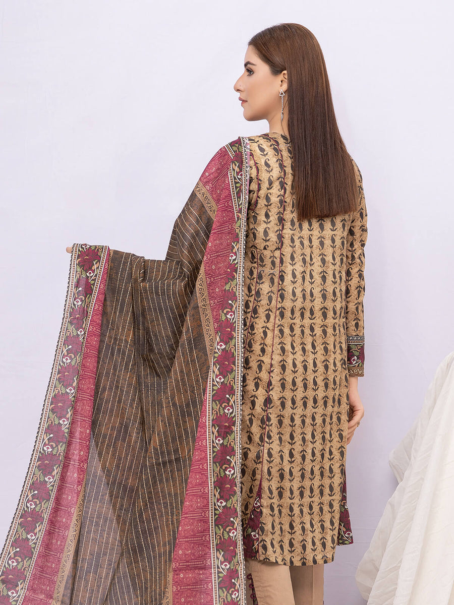 edenrobe Women Unstitched Allure Khaddar EWU21A9-21500 - Brown - 3 Piece - FaisalFabrics.pk