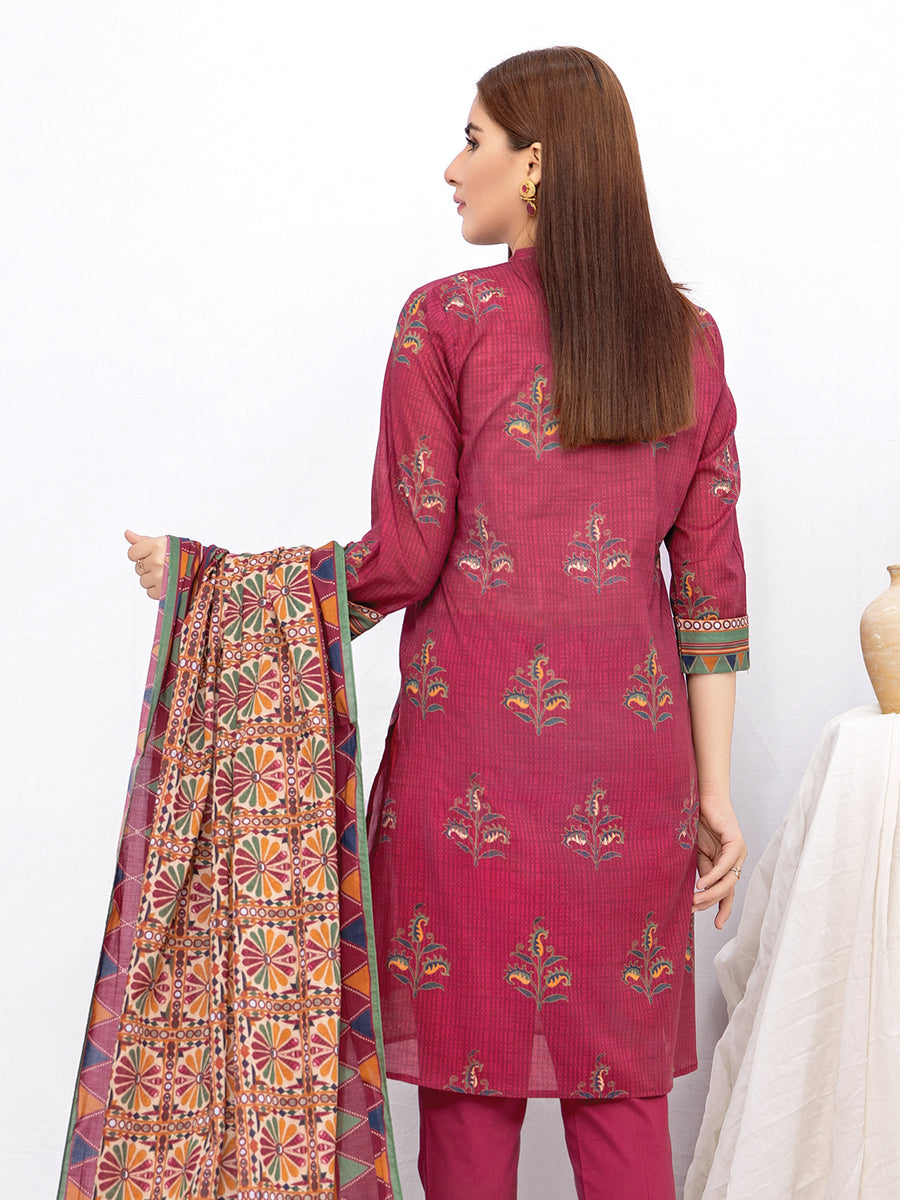 edenrobe Women Unstitched Allure Khaddar EWU21A9-21501 - Dark Pink - 3 Piece - FaisalFabrics.pk