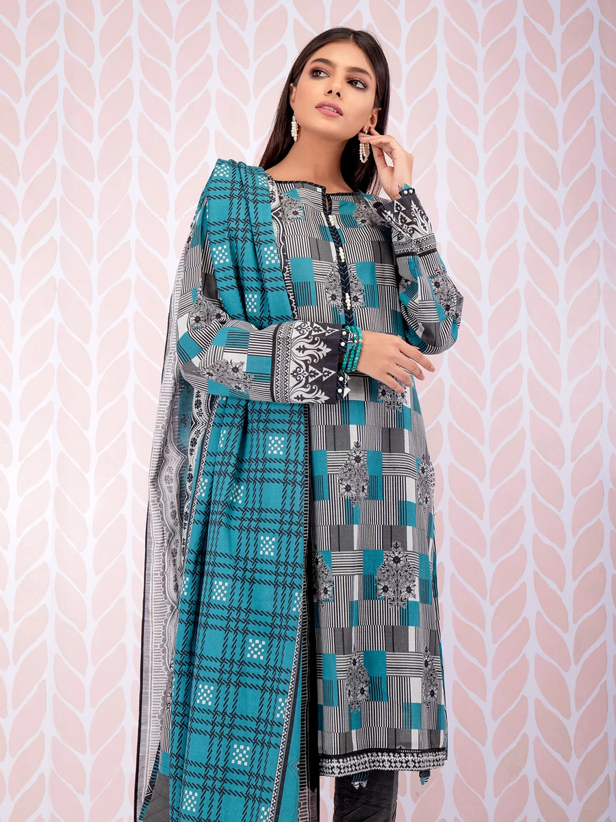 edenrobe Allure Khaddar Unstitched Printed 3pc Suit EWU21A9-21507 - FaisalFabrics.pk