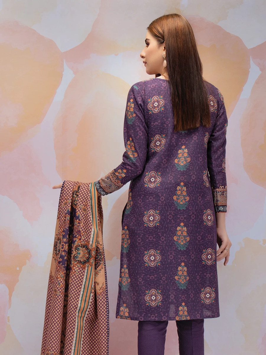 edenrobe Women Unstitched Allure Khaddar EWU21A9-21508 - Purple - 3 Piece - FaisalFabrics.pk