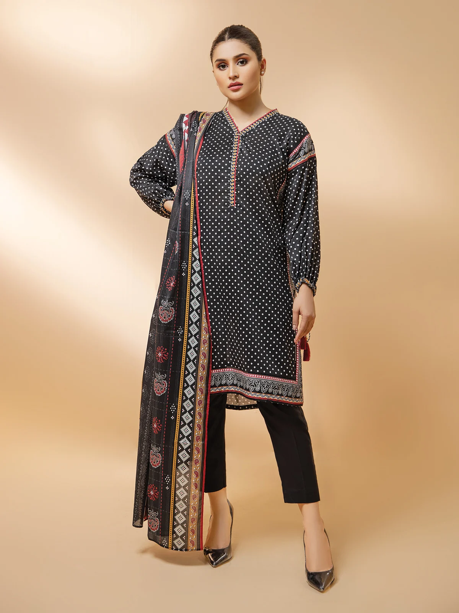 edenrobe Women Unstitched Allure Khaddar EWU21A9-21518 - Black - 2 Piece - FaisalFabrics.pk