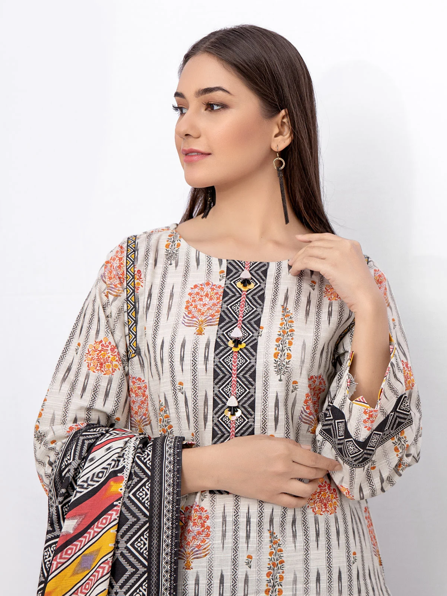 edenrobe Women Unstitched Allure Khaddar EWU21A9-21520 - Pearl White - 2 Piece - FaisalFabrics.pk