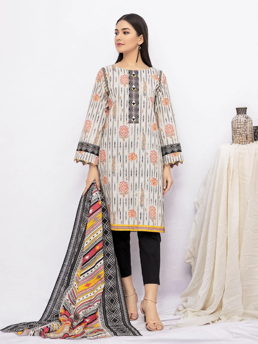 edenrobe Women Unstitched Allure Khaddar EWU21A9-21520 - Pearl White - 2 Piece - FaisalFabrics.pk