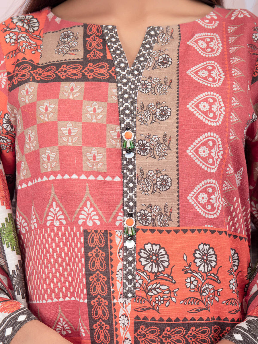edenrobe Women Unstitched Allure Khaddar EWU21A9-21534 - Rust - 2 Piece - FaisalFabrics.pk