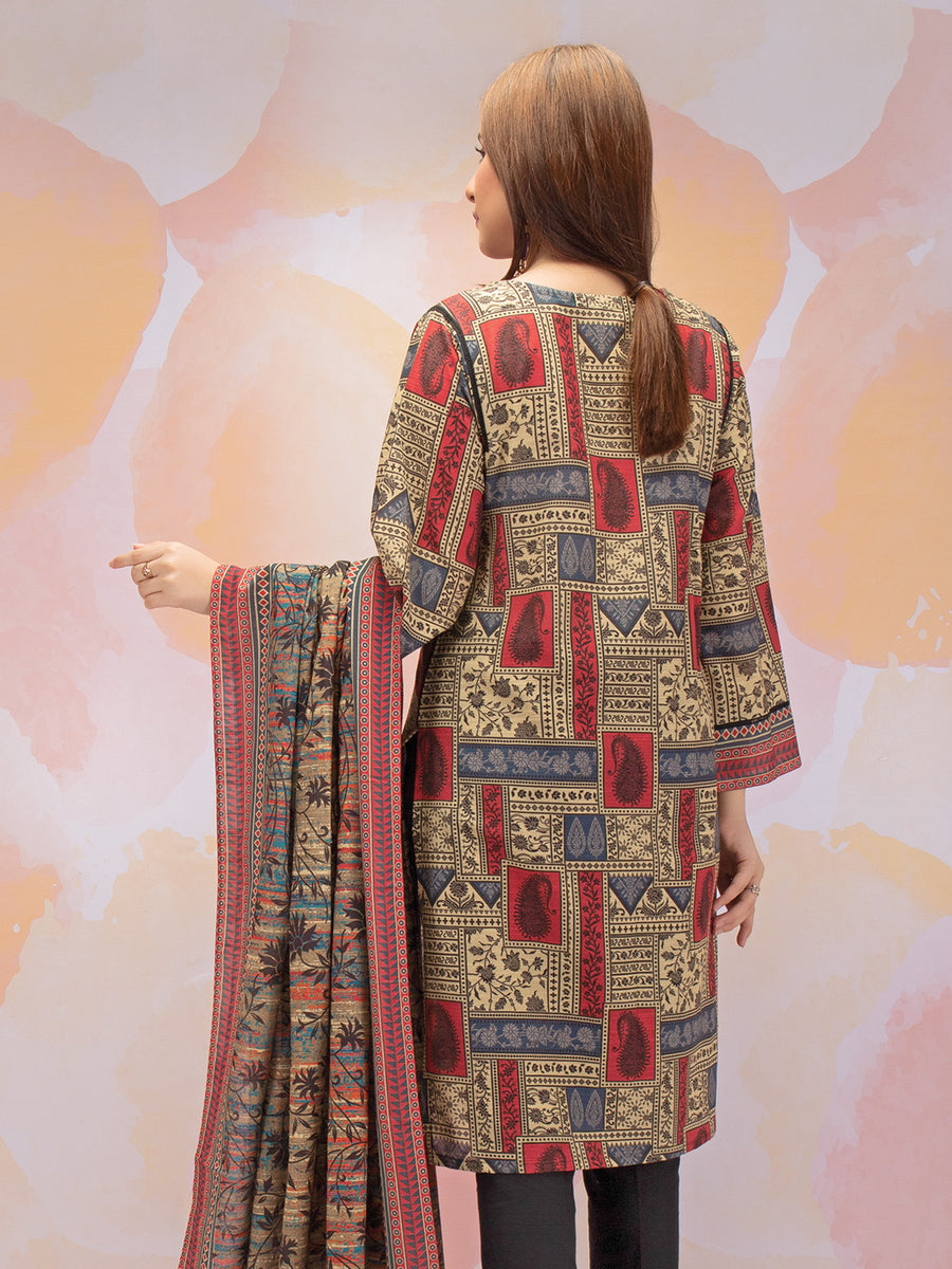 edenrobe Women Unstitched Allure Khaddar EWU21A9-21537 - Yellow Multi - 2 Piece - FaisalFabrics.pk