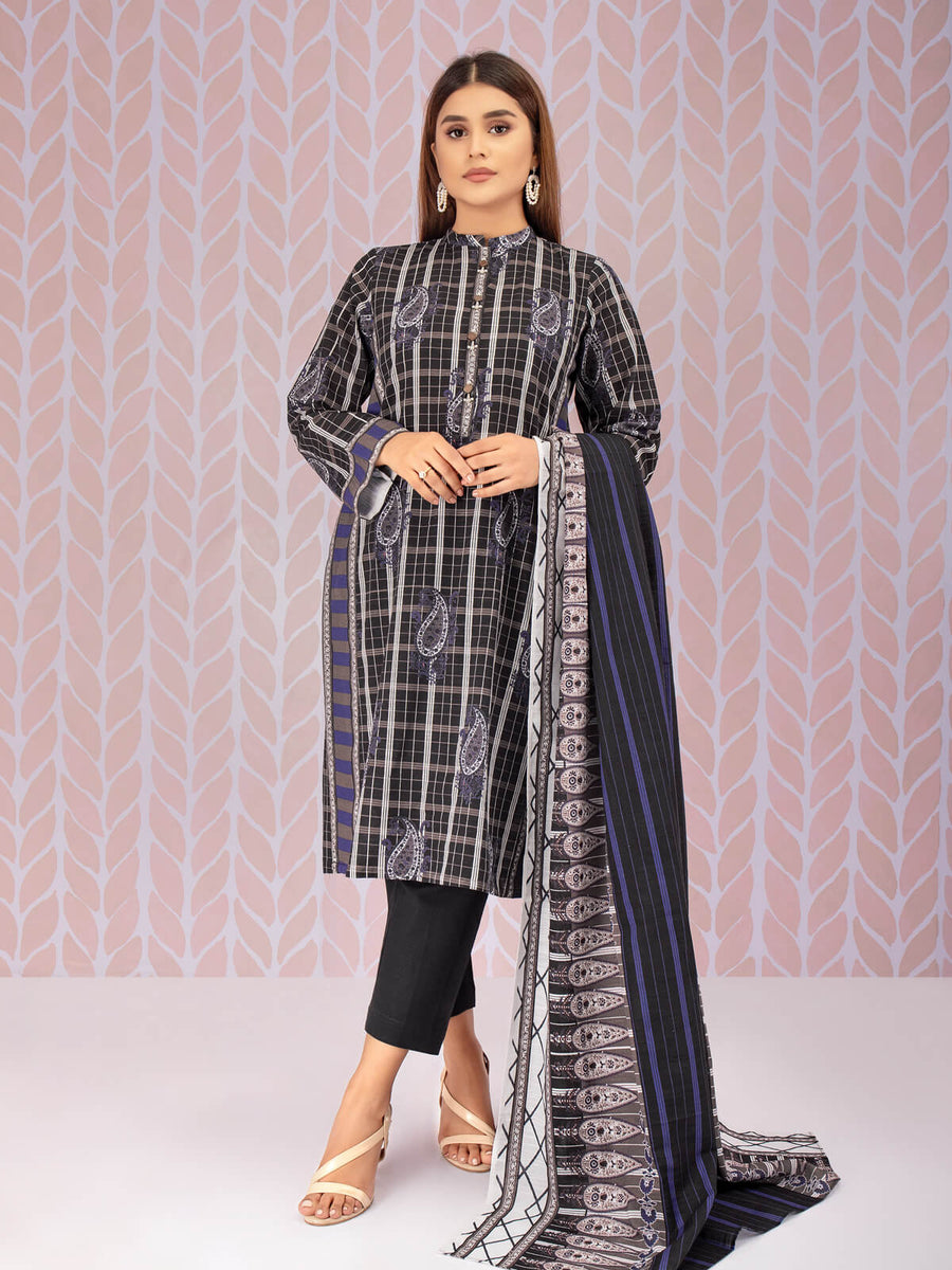 edenrobe Women Unstitched Allure Khaddar EWU21A9-21538 - Black - 2 Piece - FaisalFabrics.pk