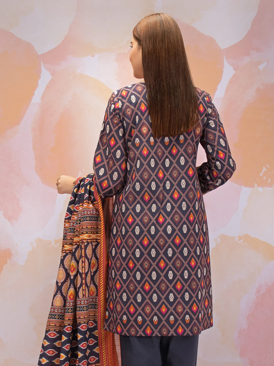 edenrobe Women Unstitched Allure Khaddar EWU21A9-21539 - Purple Multi - 2 Piece - FaisalFabrics.pk