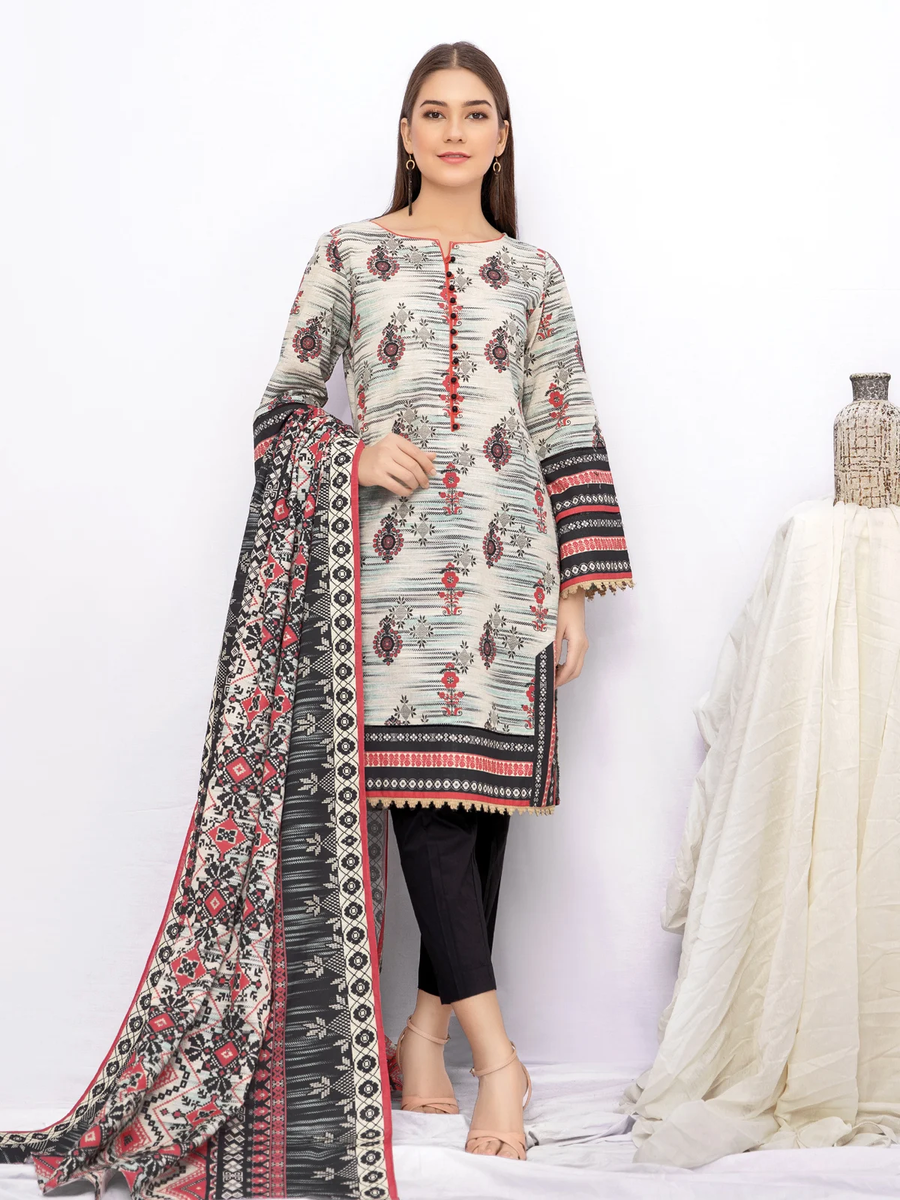 edenrobe Women Unstitched Allure Khaddar EWU21A9-21540 - Beige Multi - 2 Piece - FaisalFabrics.pk