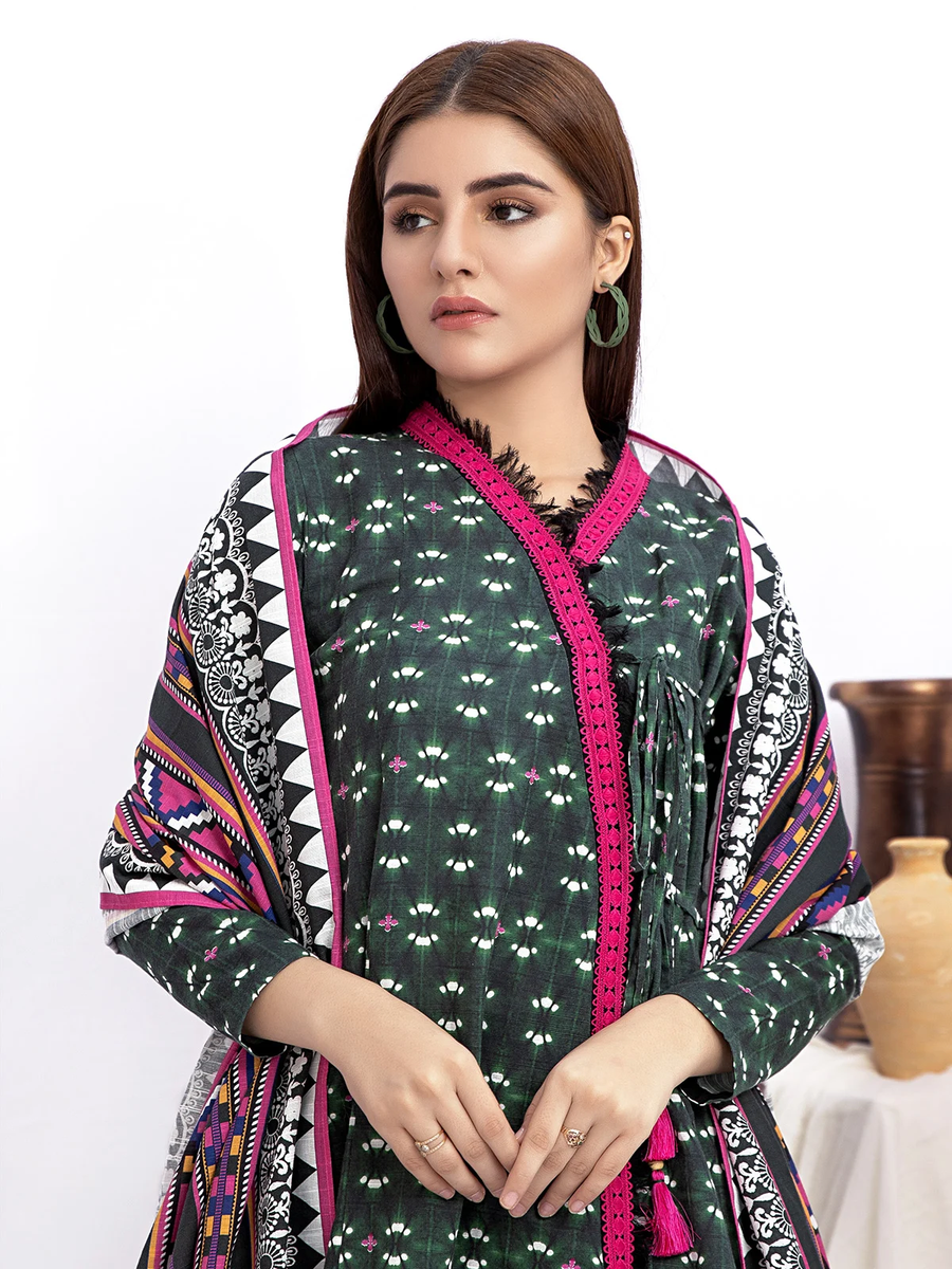 edenrobe Women Unstitched Allure Khaddar EWU21A9-21542 - Green - 2 Piece - FaisalFabrics.pk
