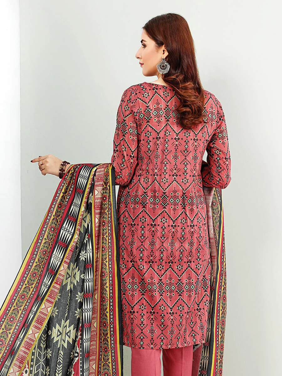 edenrobe Women Unstitched Allure Khaddar EWU21A9-21544 - Dull Pink - 2 Piece - FaisalFabrics.pk