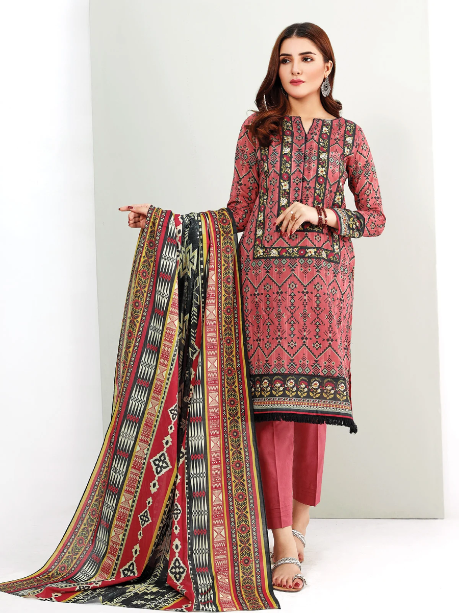 edenrobe Women Unstitched Allure Khaddar EWU21A9-21544 - Dull Pink - 2 Piece - FaisalFabrics.pk