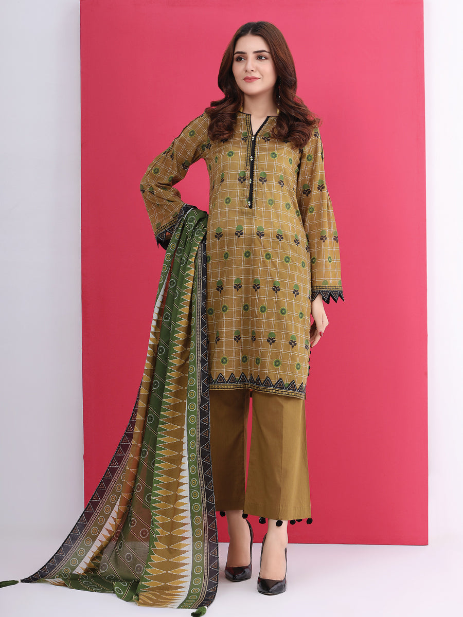 edenrobe Women Unstitched Allure Khaddar EWU21A9-21547 - Golden - 2 Piece - FaisalFabrics.pk