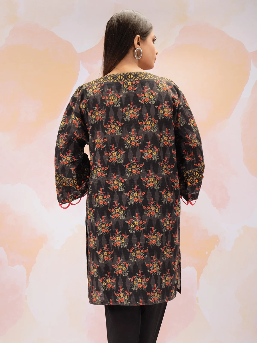 edenrobe Women Unstitched Allure Khaddar EWU21A9-21583 - Black Multi - 1 Piece - FaisalFabrics.pk