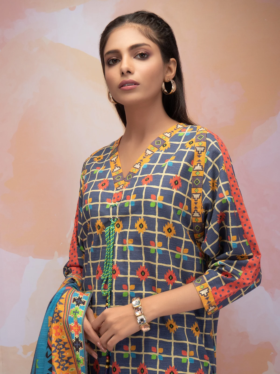 edenrobe Allure Khaddar Unstitched Printed 3pc Suit EWU21A9-21595 - FaisalFabrics.pk