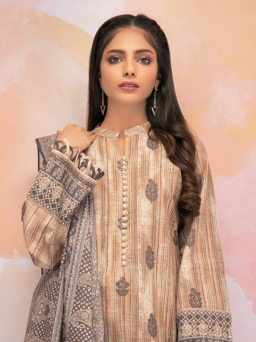 edenrobe Women Unstitched Allure Khaddar EWU21A9-21597 - Beige - 3 Piece - FaisalFabrics.pk