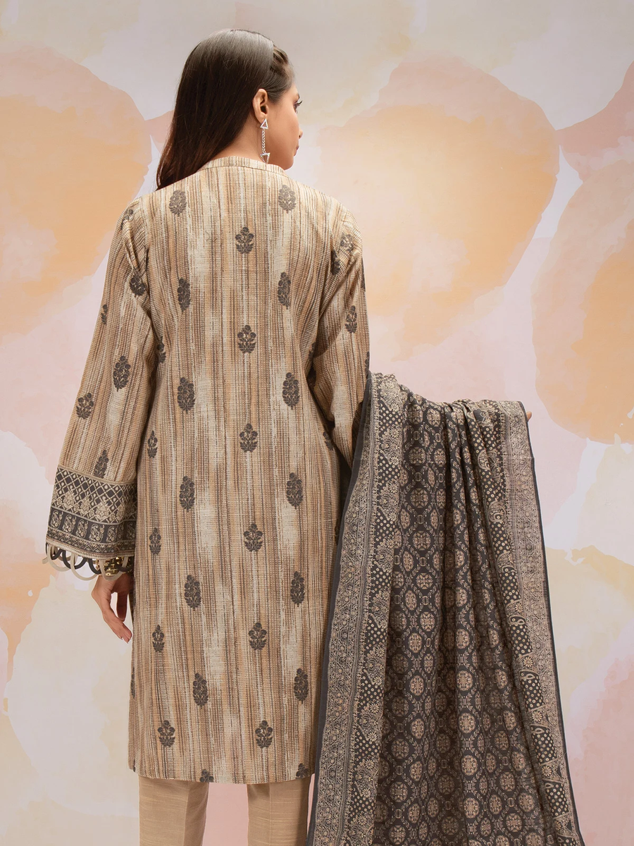 edenrobe Women Unstitched Allure Khaddar EWU21A9-21597 - Beige - 3 Piece - FaisalFabrics.pk