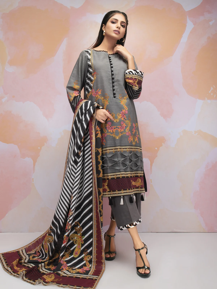 edenrobe Allure Khaddar Unstitched Printed 3pc Suit EWU21A9-21598 - FaisalFabrics.pk