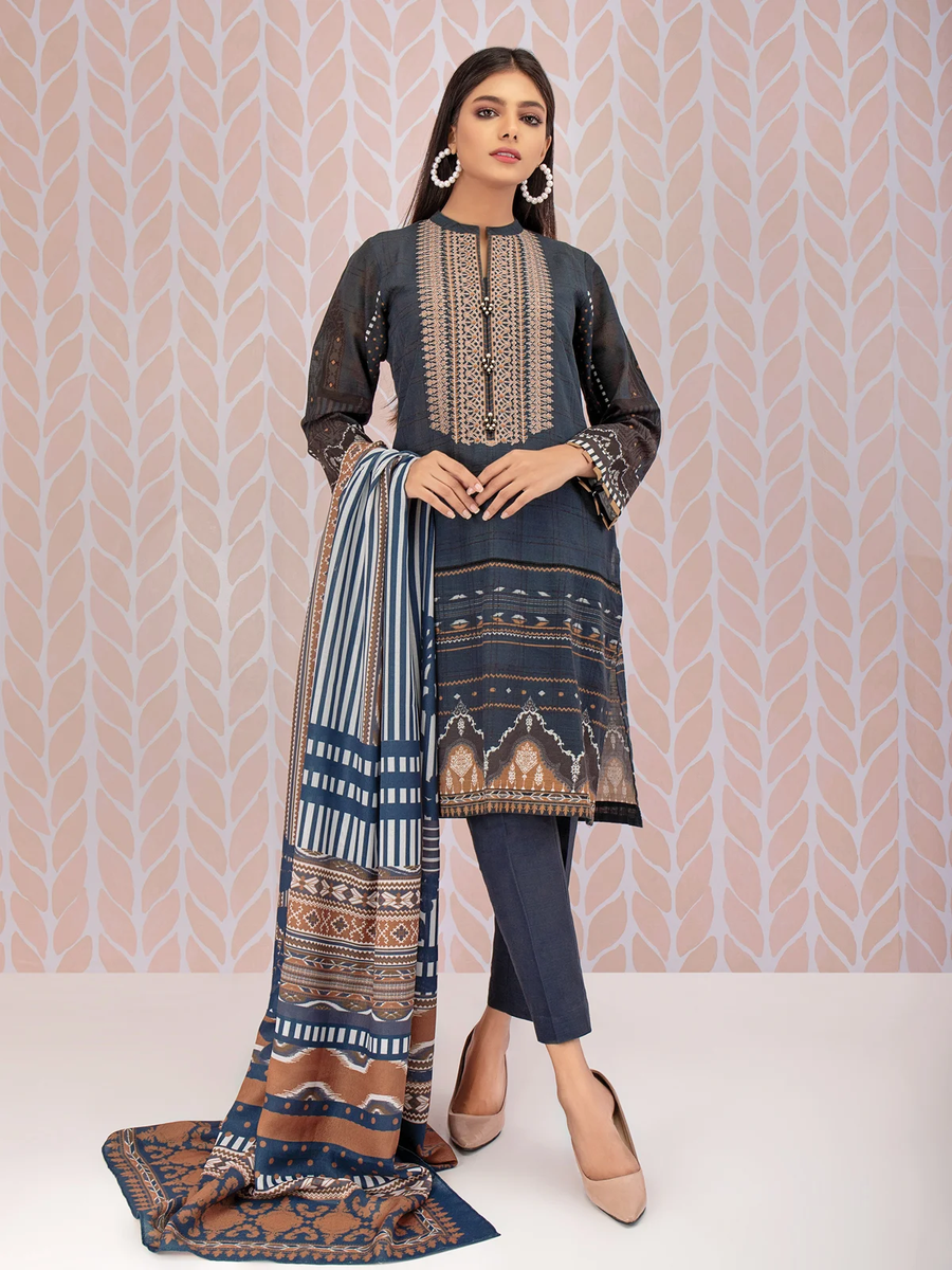 edenrobe Shades of Winter Crepe Embroidered 3pc Suit EWU21V11-21645 - FaisalFabrics.pk