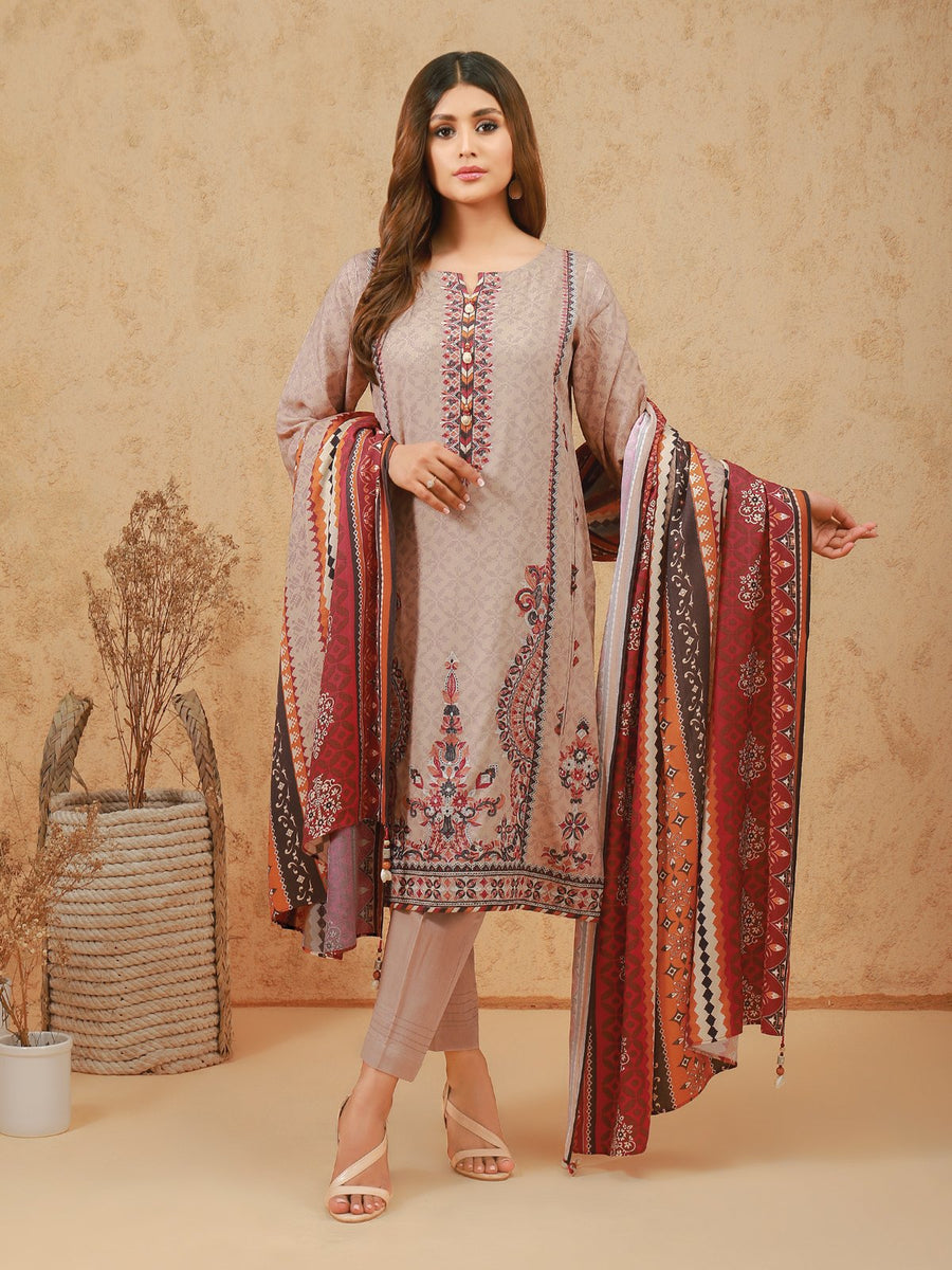 edenrobe Shades of Winter Crepe Embroidered 3pc Suit EWU21V11-21647 - FaisalFabrics.pk