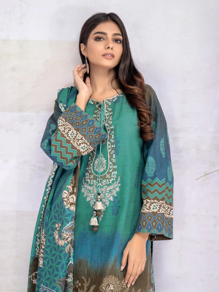 edenrobe Women Unstitched Shades Of Winter EWU21V11-21745 - Teal - 3 Piece - FaisalFabrics.pk