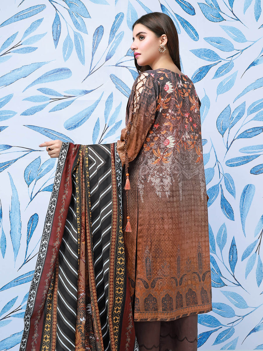 edenrobe Womens Unstitched Orhni Viscose EWU21V11-21751 - Brown - 3 Piece - FaisalFabrics.pk