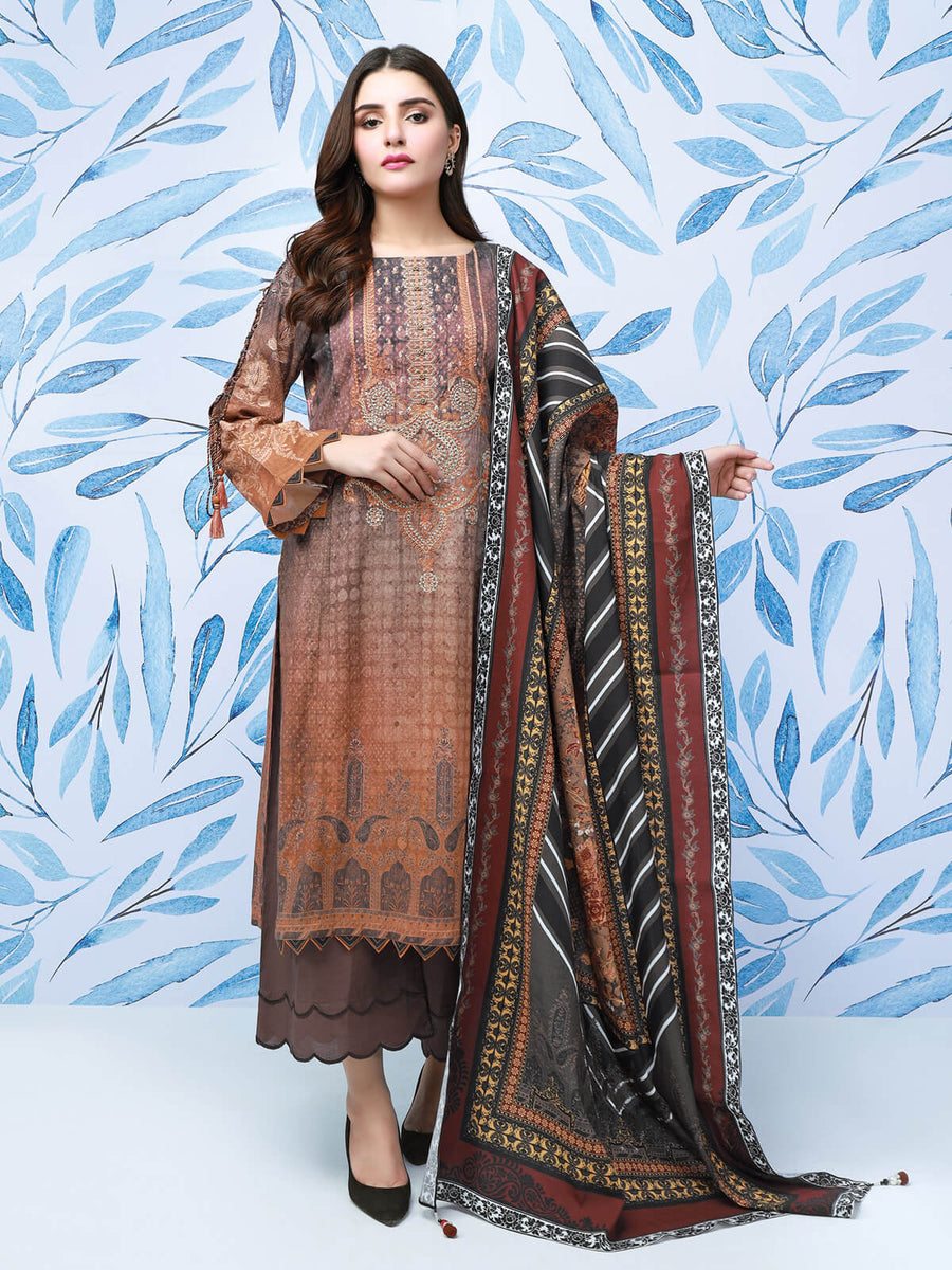 edenrobe Womens Unstitched Orhni Viscose EWU21V11-21751 - Brown - 3 Piece - FaisalFabrics.pk