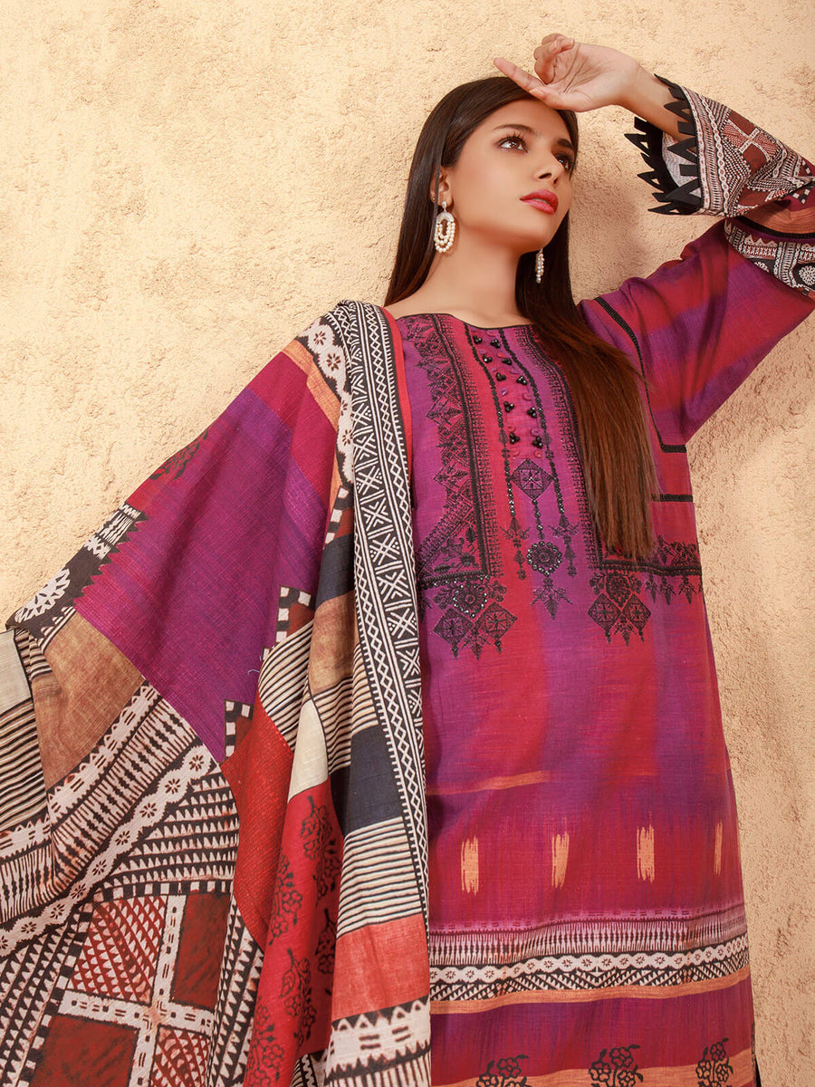 edenrobe Womens Unstitched Orhni Viscose EWU21V11-21758 - Magenta - 3 Piece - FaisalFabrics.pk