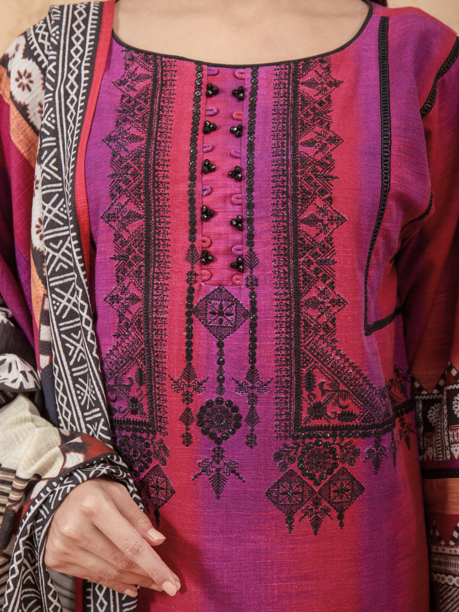 edenrobe Womens Unstitched Orhni Viscose EWU21V11-21758 - Magenta - 3 Piece - FaisalFabrics.pk
