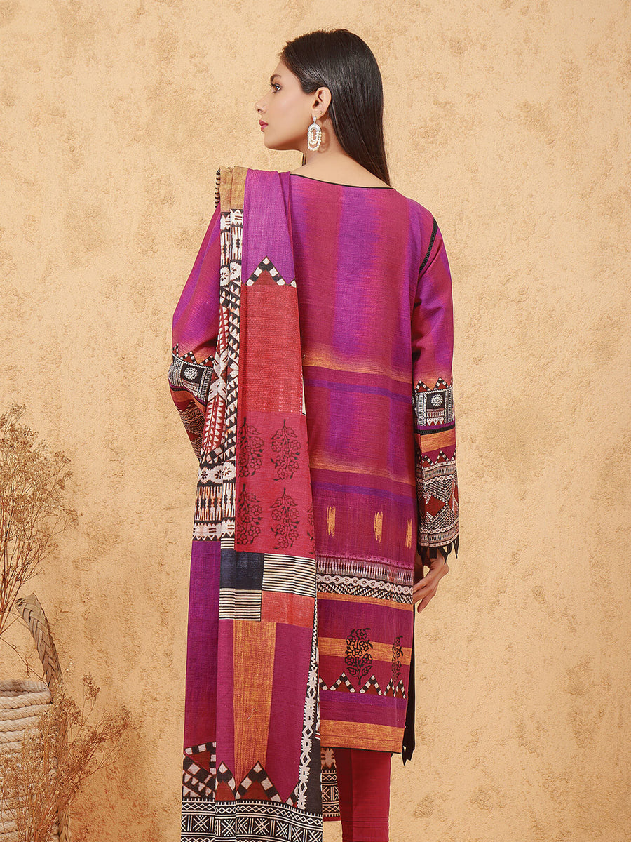 edenrobe Womens Unstitched Orhni Viscose EWU21V11-21758 - Magenta - 3 Piece - FaisalFabrics.pk