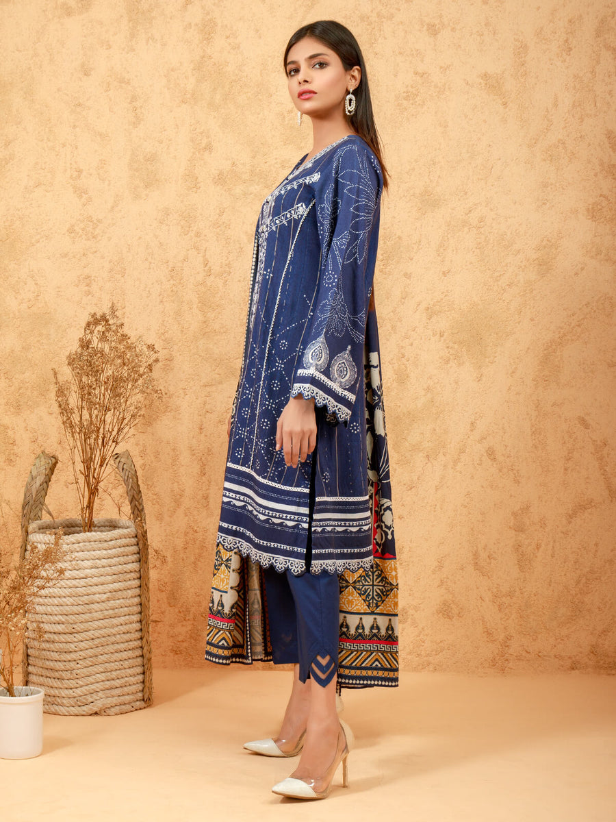 edenrobe Women Unstitched Shades Of Winter EWU21V11-21760 - Navy Blue - 3 Piece - FaisalFabrics.pk
