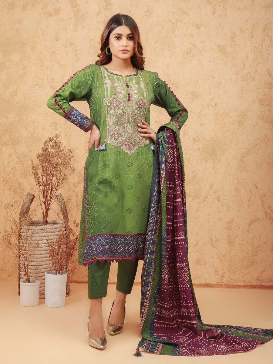 edenrobe Women Unstitched Shades Of Winter EWU21V11-21764 - Green - 3 Piece - FaisalFabrics.pk