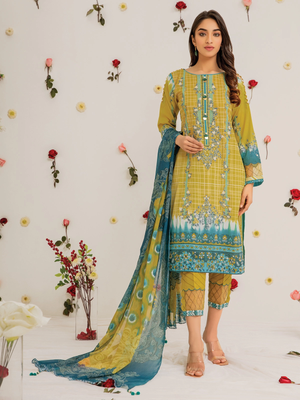 edenrobe Summer Luxe Lawn Unstitched 3pc Embroidered Suit EWU21V2-20473 - FaisalFabrics.pk