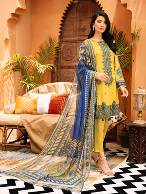 edenrobe Nayab Lawn Unstitched 3pc Embroidered Suit EWU21V2-20475 - FaisalFabrics.pk