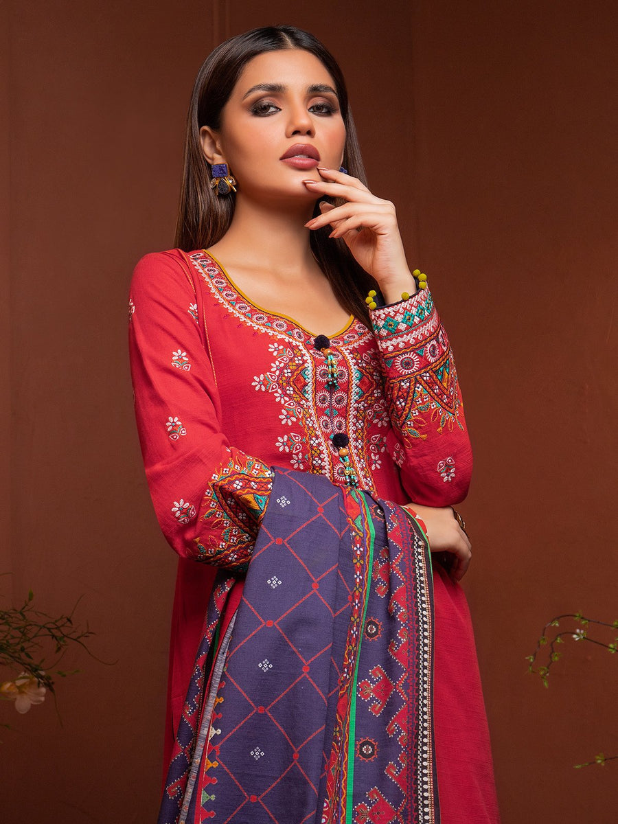 edenrobe Winter Muse Embroidered Khaddar 3pc Suit EWU21V8-21632 - FaisalFabrics.pk