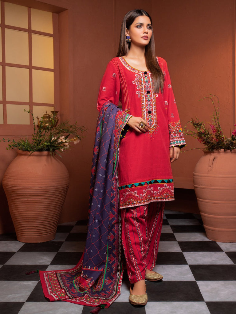 edenrobe Winter Muse Embroidered Khaddar 3pc Suit EWU21V821632