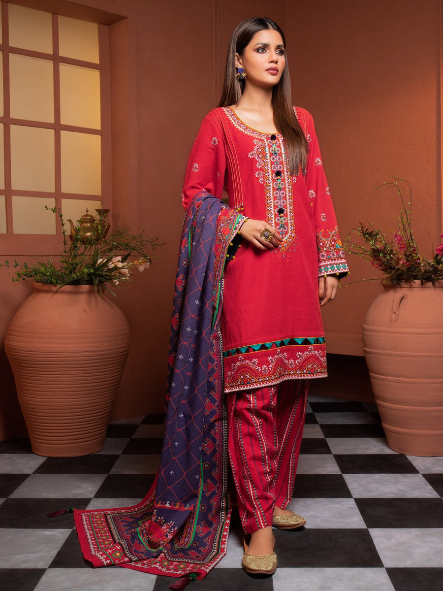 edenrobe Winter Muse Embroidered Khaddar 3pc Suit EWU21V8-21632 - FaisalFabrics.pk
