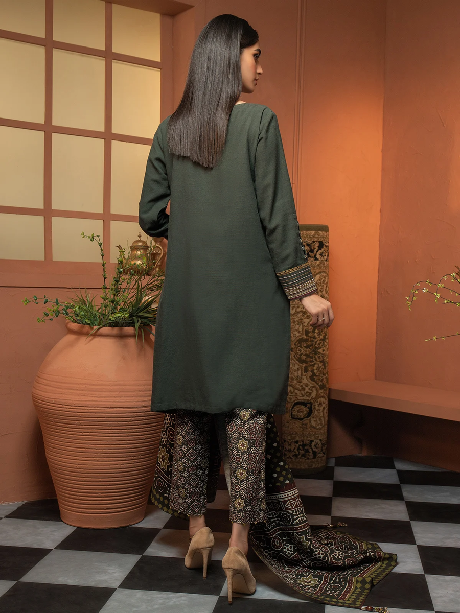 edenrobe Winter Muse Embroidered Khaddar 3pc Suit EWU21V8-21634 - FaisalFabrics.pk